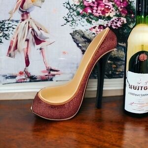 Wild Eye Designs Orange Sequin High Heel Wine Bottle Holder Shoe Display